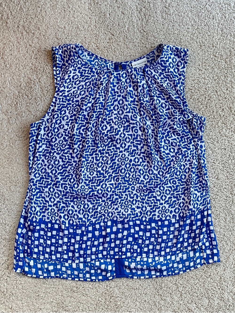 Liz Claiborne Royal Blue & White Tribal Leopard Print Sleeveless Top Size XL